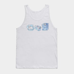 Three cats sitting in blue boxes! Tank Top